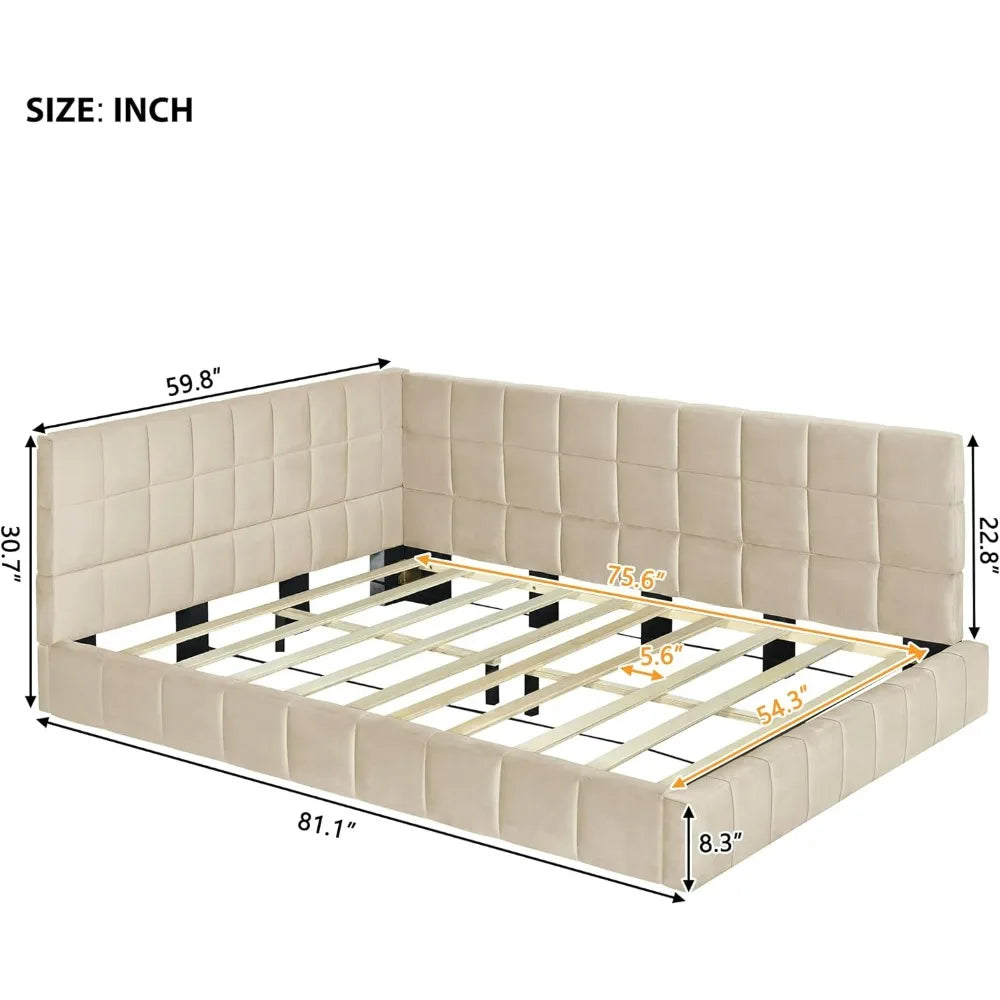 Full-Size Velvet Daybed with Armrests and Backrest, Sofa Bed Frame with Slats Kit for Guest Rooms, Bedrooms, Apartments