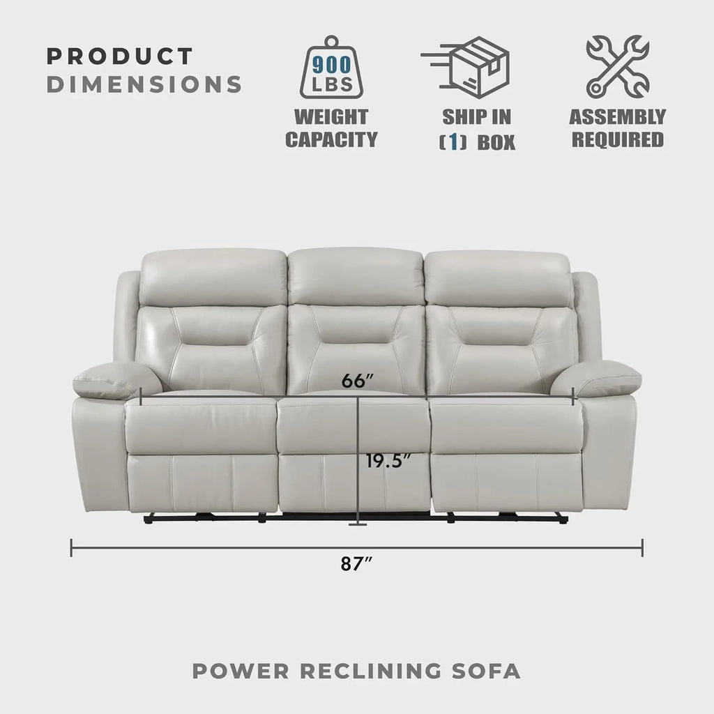 Power Double Recliner Sofa, Top Grain Leather Reclining Sofa with Pillow Top Armrests, Home Theater Seating, Wall Hugger
