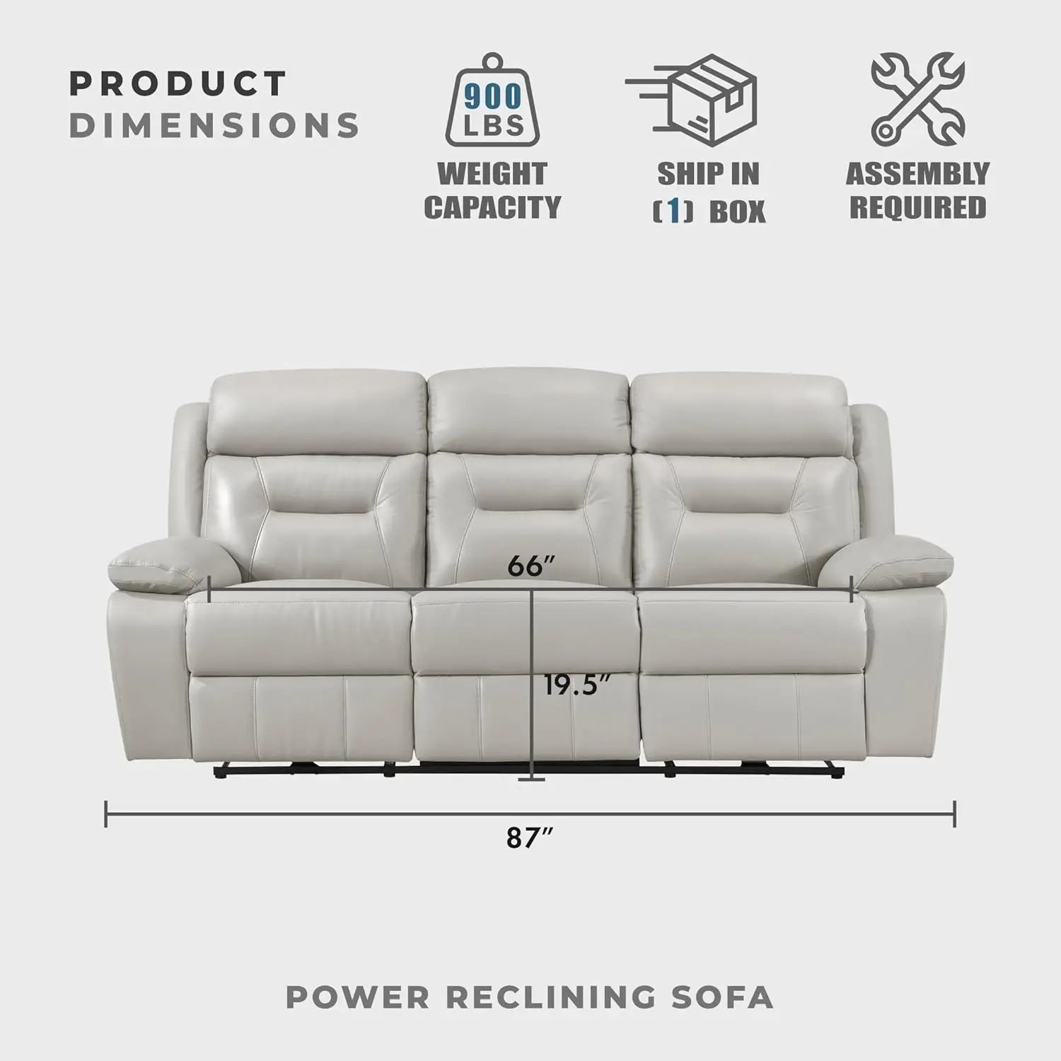 Power Double Recliner Sofa, Top Grain Leather Reclining Sofa with Pillow Top Armrests, Home Theater Seating, Wall Hugger