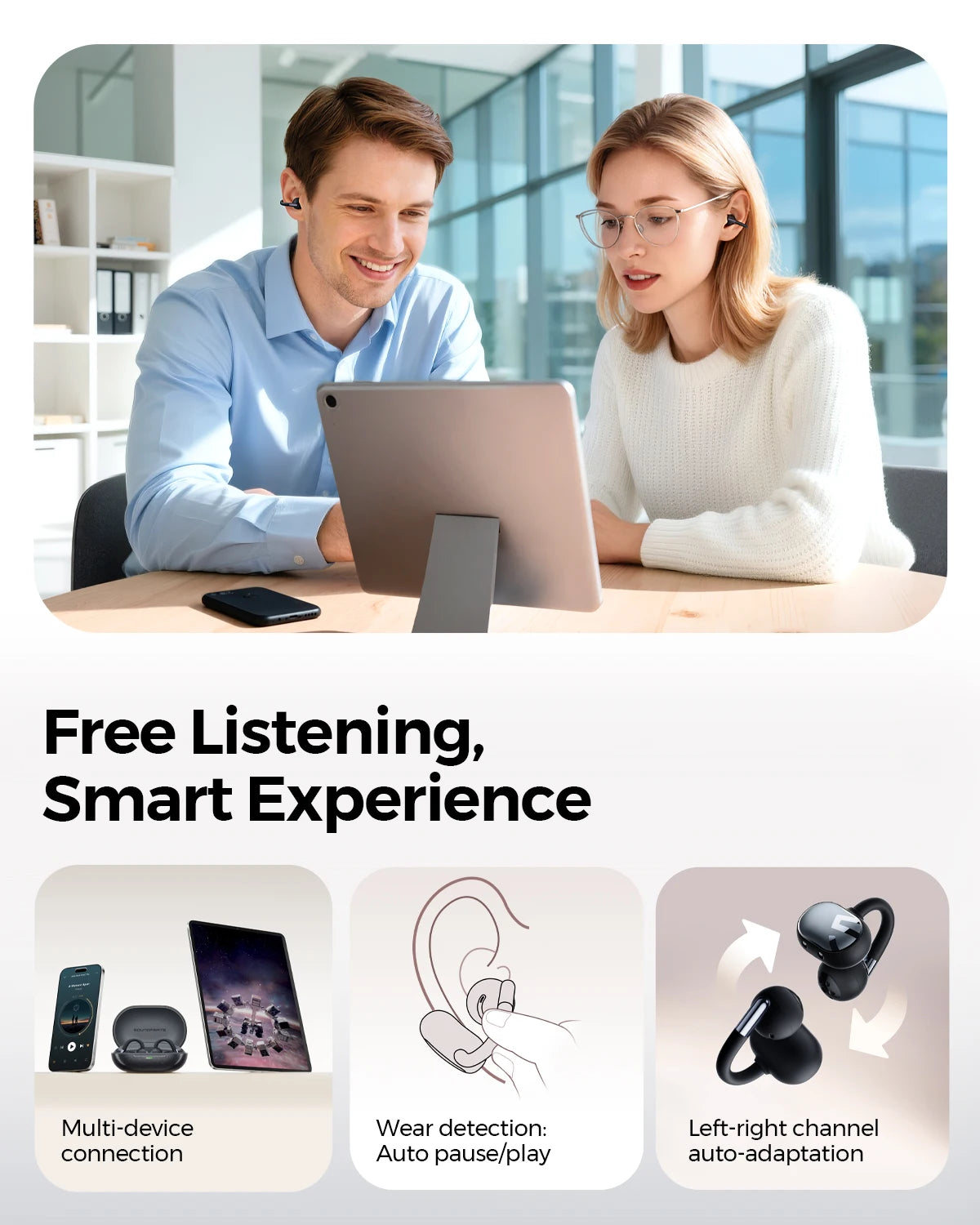 Open Ear Wireless Headphones Dolby Audio Bluetooth 5.4 Earphone Clip On Sports Earbuds with Hi-Res LDAC, IPX5