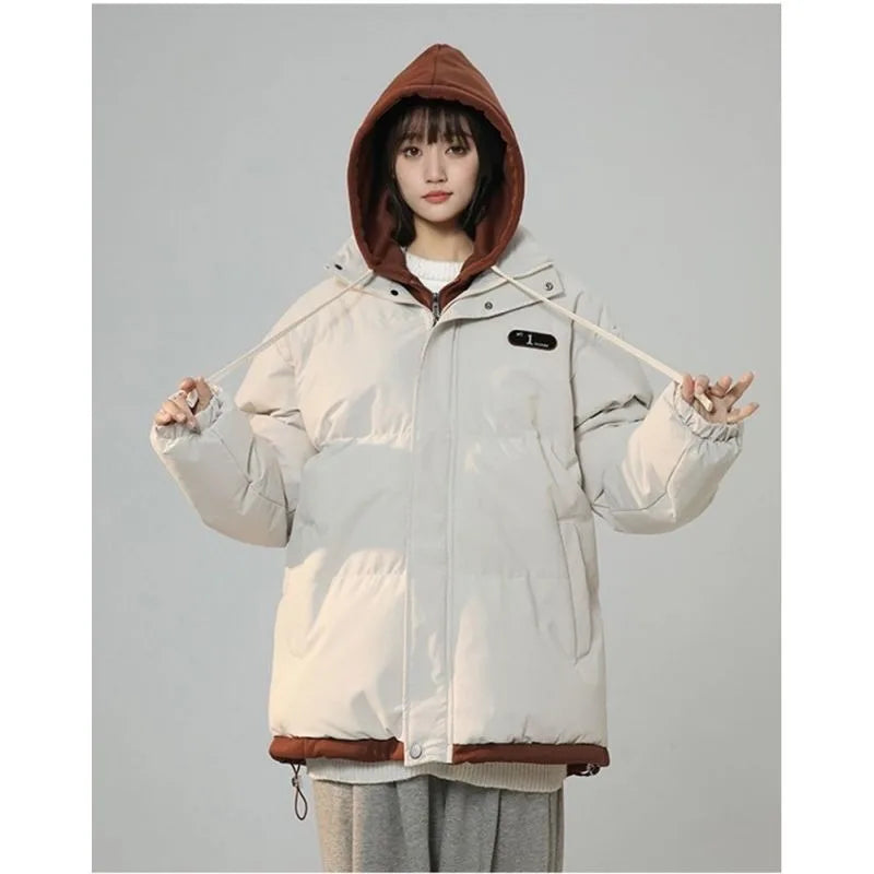 Korean Version Fashion Letter Patch Two Piece Cotton-Padded Jacket , Vintage, Thick Loose Student Coats
