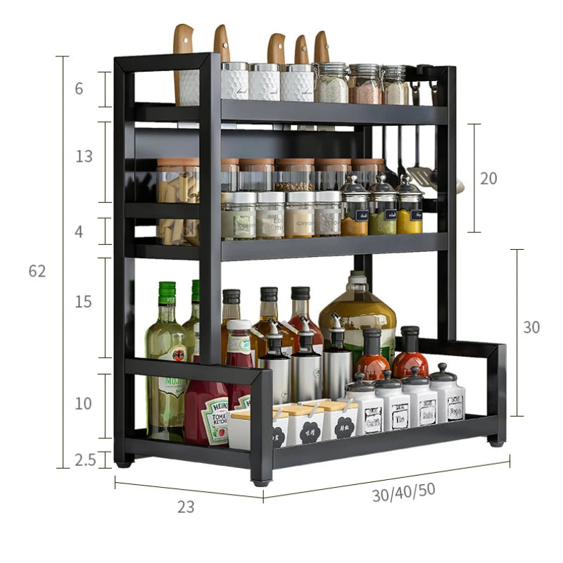 Kitchen Spice Rack Carbon Steel Thickened Seasoning Chopsticks Drying Shelf Organizer Knife Jar Organizer Household Accessories