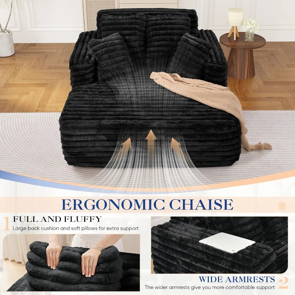 Oversized Chaise Lounge Indoor, Modern Plush Corduroy Fabric, Deep Seat Boneless Memory Foam, Sleeper, Chaise Lounge Sofa Chair