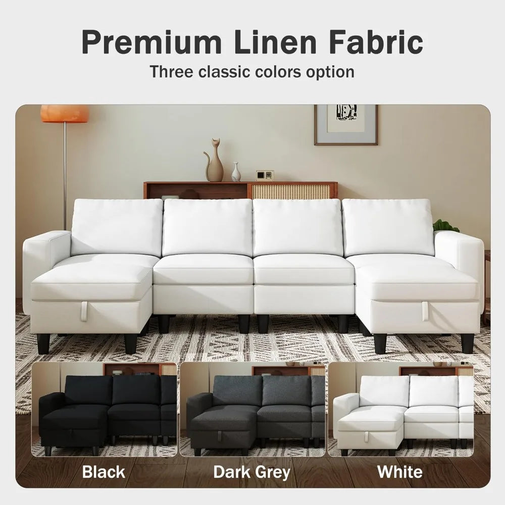 Modular Sectional Sofa, 110" Modular Couch with Storage & Adjustable Backrest, 6-Seat Convertible Sectional Couches