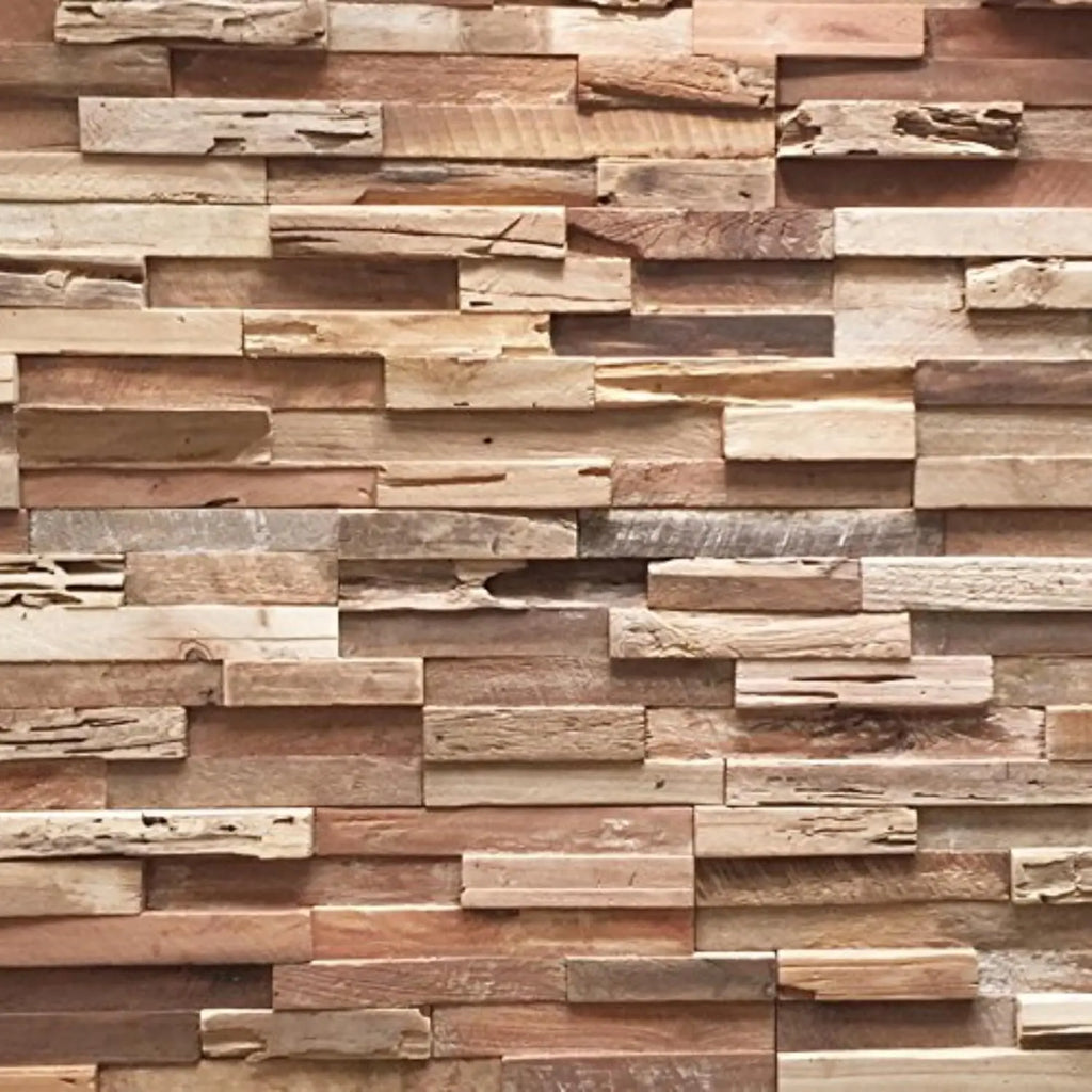 NEW UltraWood Firenze Reclaimed Teak Wood 3D Wall Panels - Home Decor Wallpaper Alterantive for Living Room, Bedroom