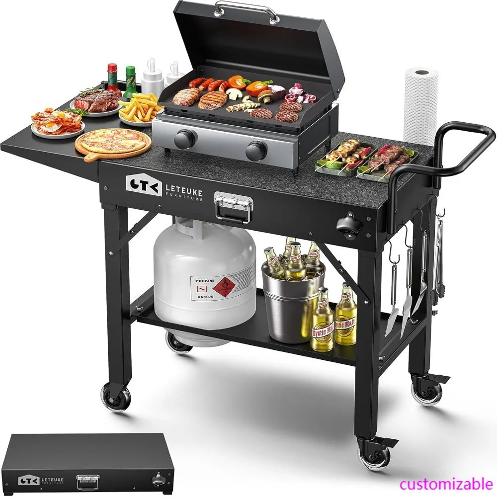 Portable Outdoor Folding Grill Table with Wheels for Blackstone Griddle and Ninja Grills