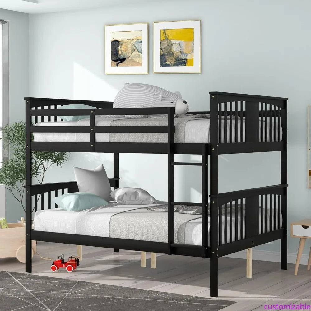 Convertible Bunk Bed, Full Size, Solid Pine Wood, Safety Rails and Headboards Included