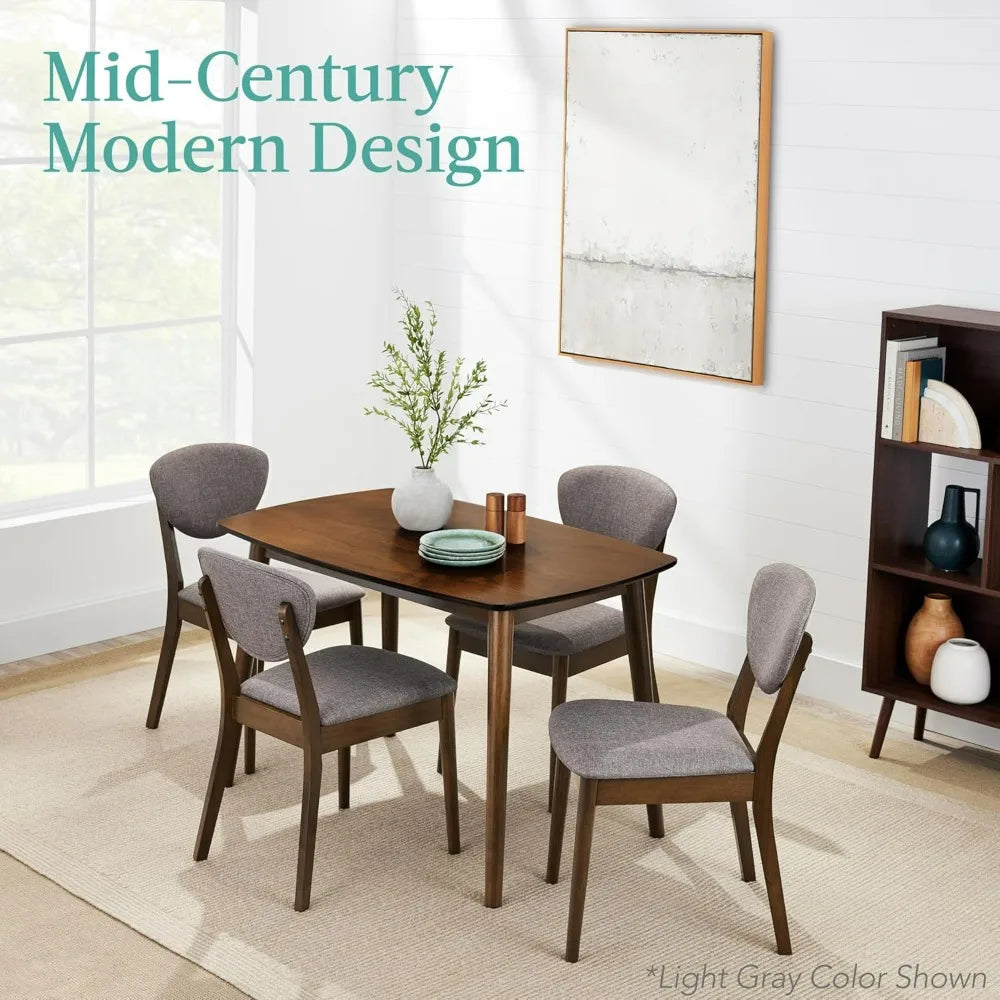 Mid-Century Modern 5-Piece Dining Set: Compact Table and 4 Padded Chairs for Home or Apartment