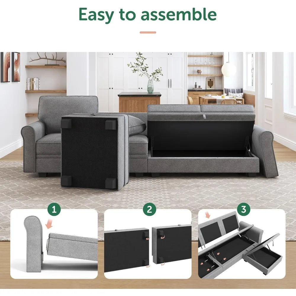 Storage-Enabled Convertible Sectional Sofa with 6 Seats and Reversible Chaise for U-Shaped Living Room Arrangement