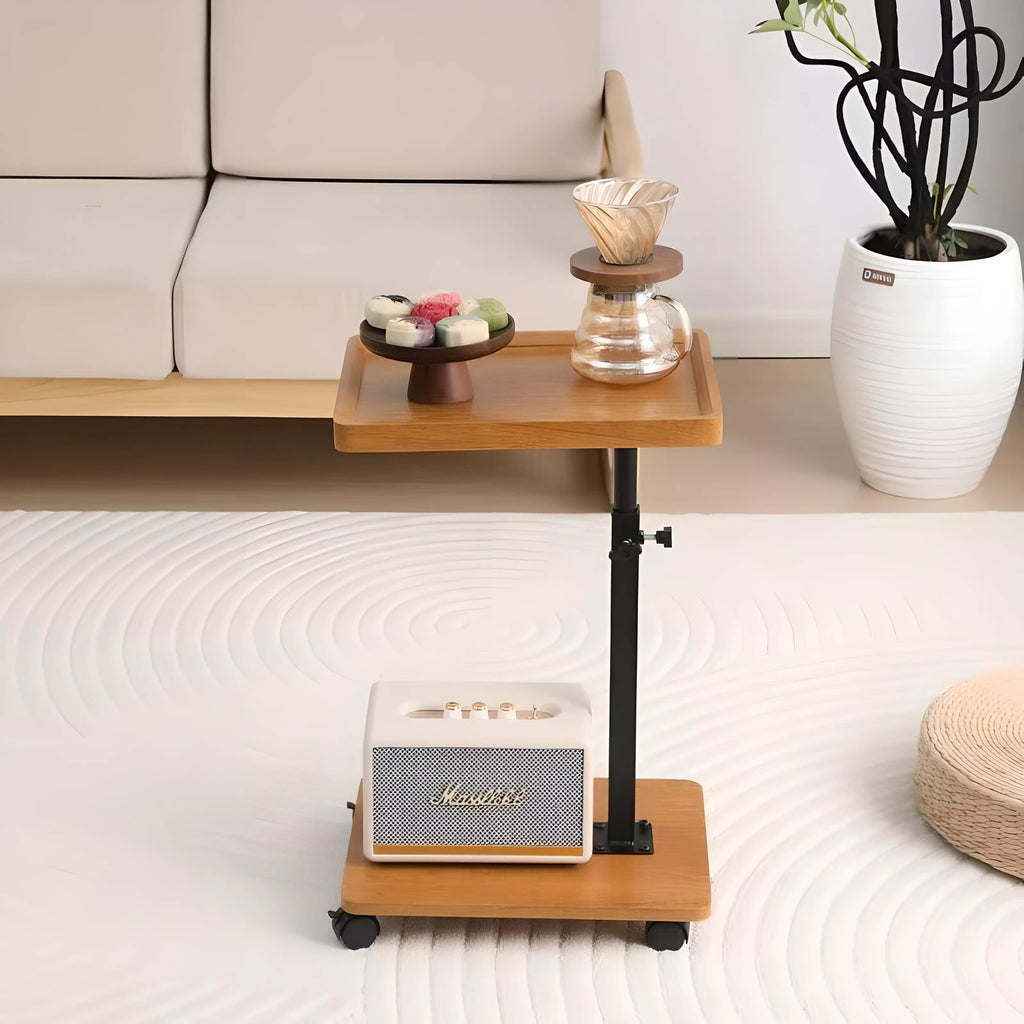 End Table Adjustable Height 360° Swivel TV Tray Couch Tables That Slide Under, Side Tables with Wheels For Sofa, Bed, Chair