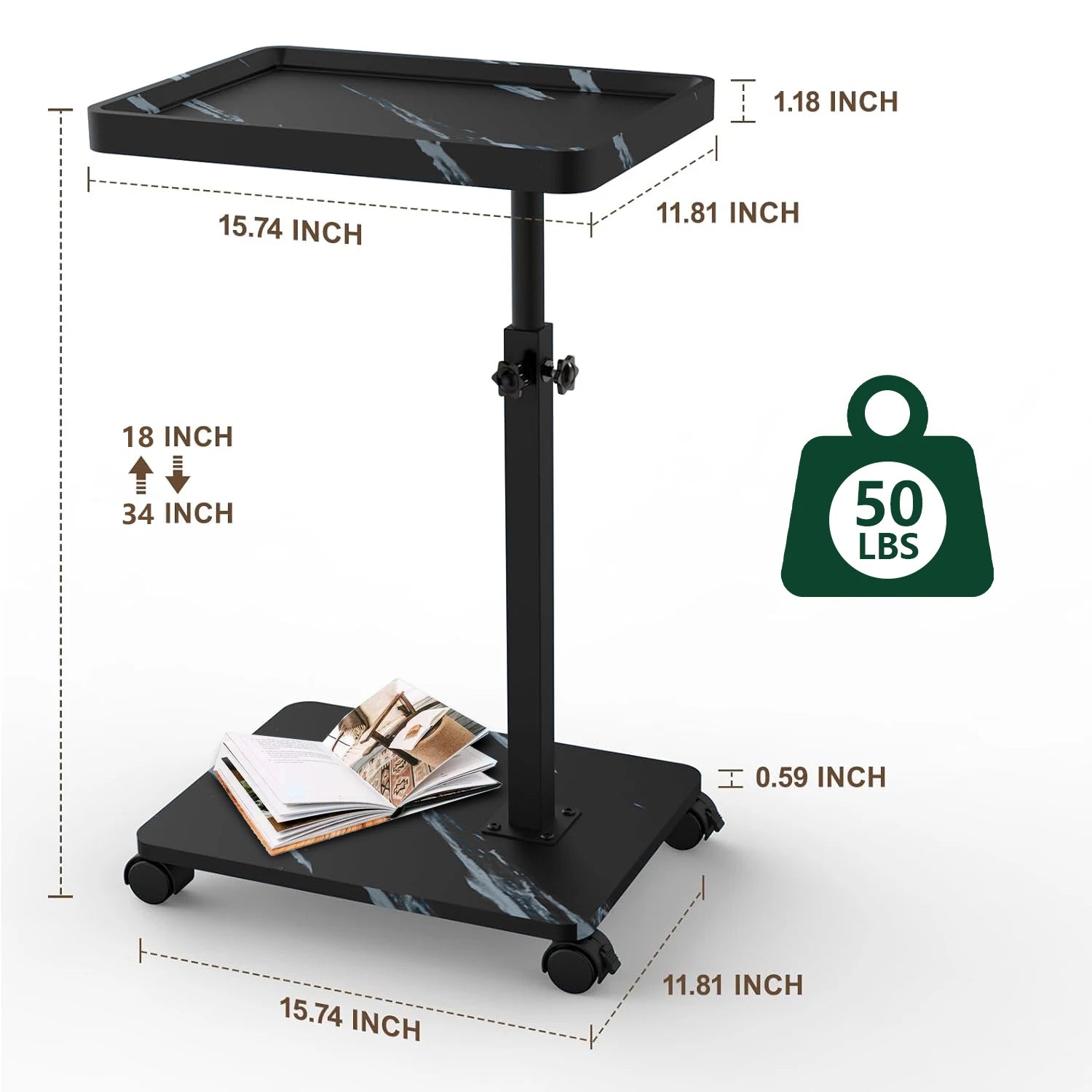 Sofa Side C Table Height Multifunctional Bathtub Tray Table for Home Living Room, Bedside Adjustable 360 Degree Rotating Bracket
