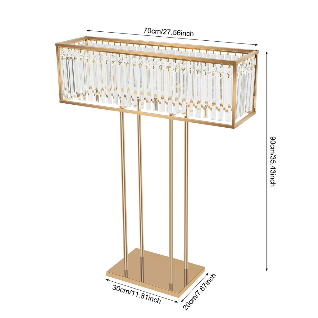 Gold Electroplated Iron Crystal Wedding Flower Stand 70×90cm DIY Floral Arrangement Holder Floor Tabletop Dual Use Crystal Chandelier Stand