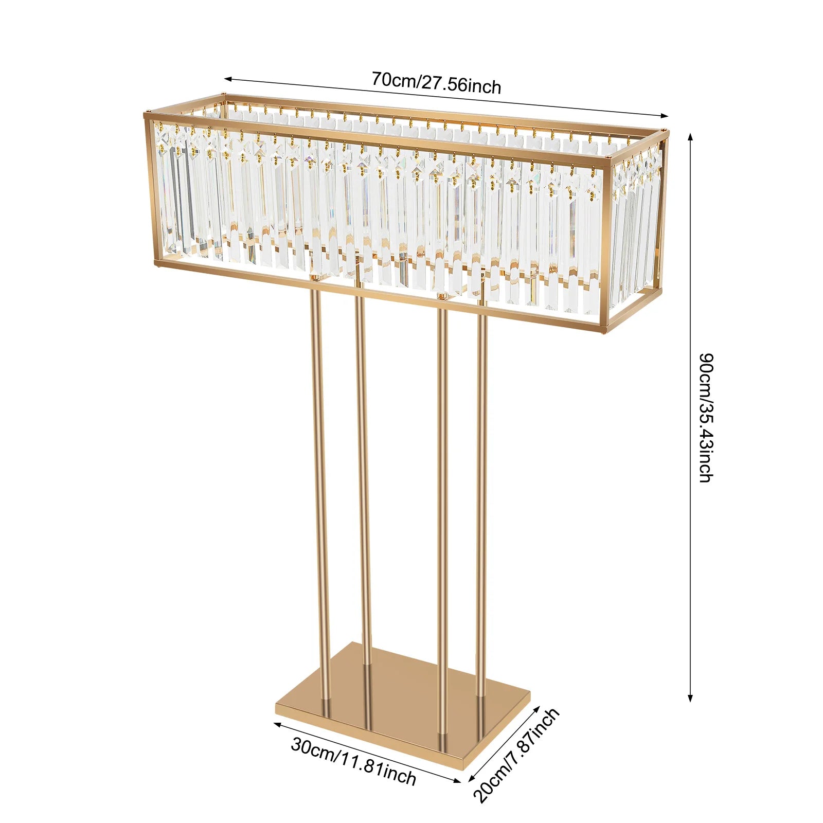 Gold Electroplated Iron Crystal Wedding Flower Stand 70×90cm DIY Floral Arrangement Holder Floor Tabletop Dual Use Crystal Chandelier Stand