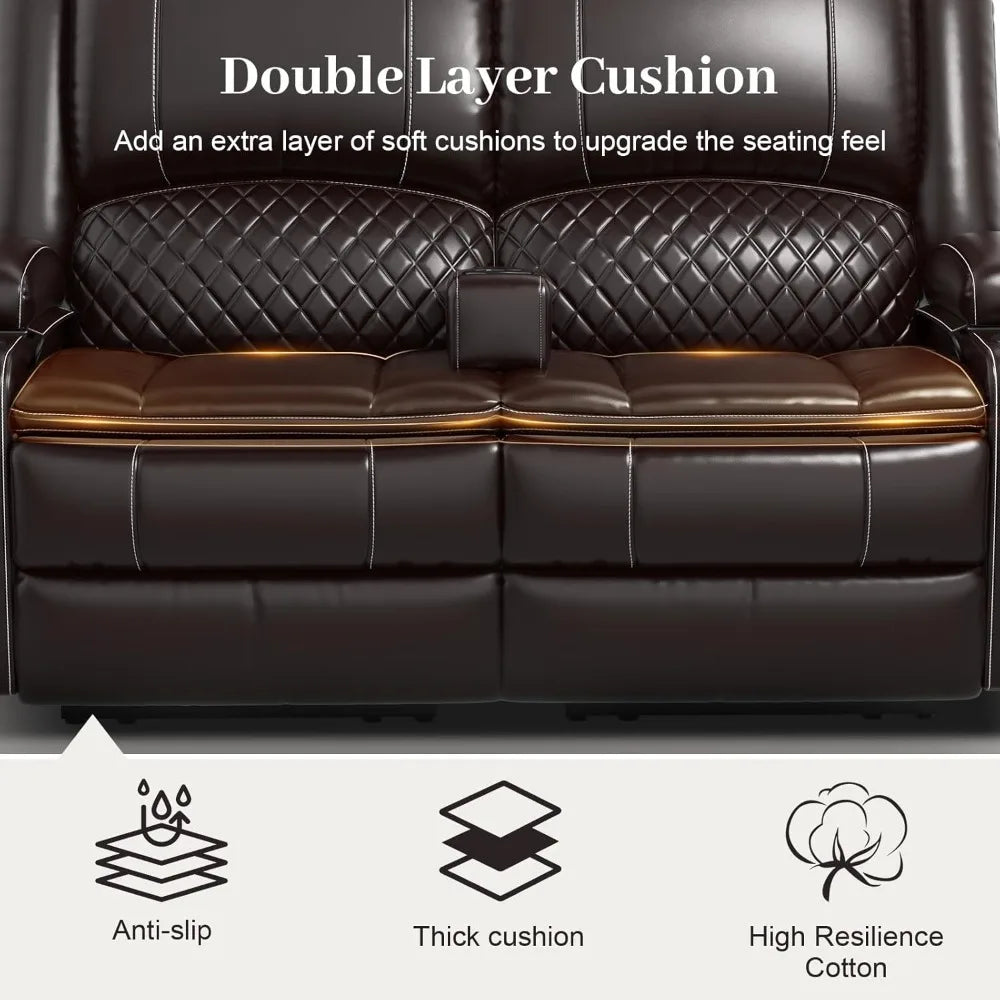 Adult Dual-Tier Faux Leather Reclining Loveseat with Detachable Armrest