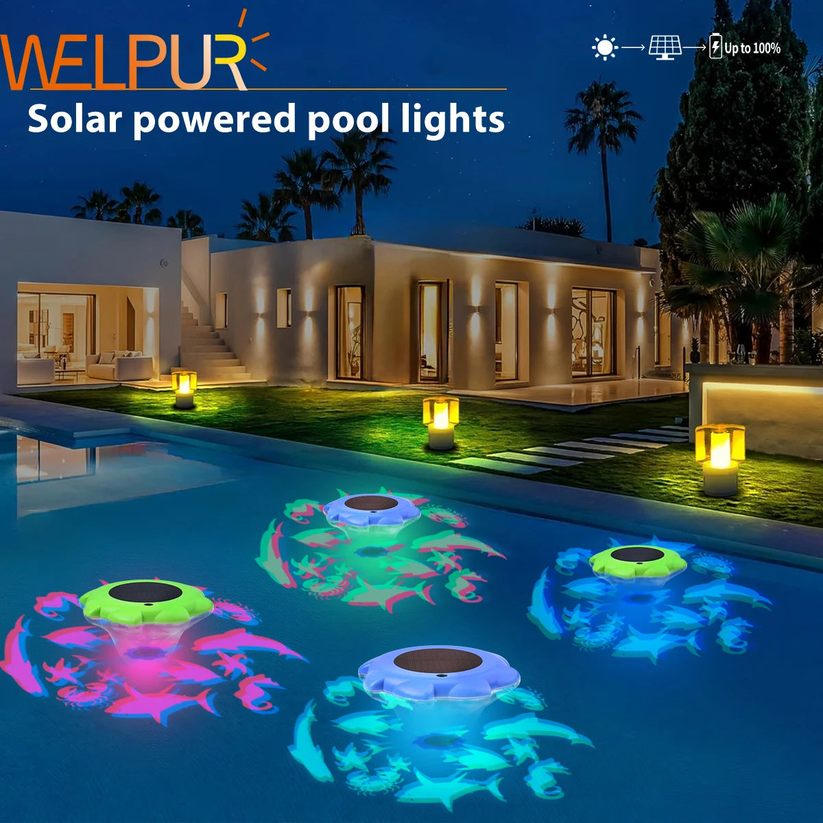 Solar Pool lights IP68 Waterproof Solar-Powered Floating Pools Light for Bathtubs, Ponds, Pool Parties,Water Decorations