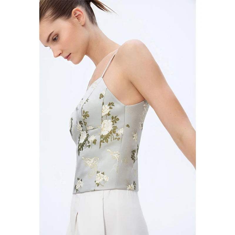 Amii Women Top 2026 Autumn New Jacquard Sling Vest Women Adjustable Shoulder Strap Inner Waist-cinching Sleeveless Top 12651005
