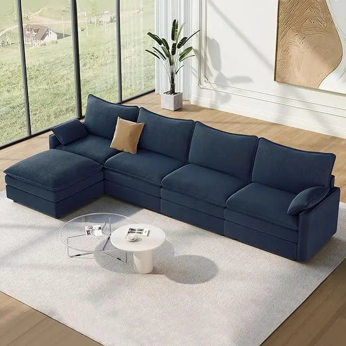 142" Cloud Couch Sectional Modular Sofa, Comfy Sectional Couch with Ottoman Deep Seat Chenille L Shaped Sofa, Modular Couches