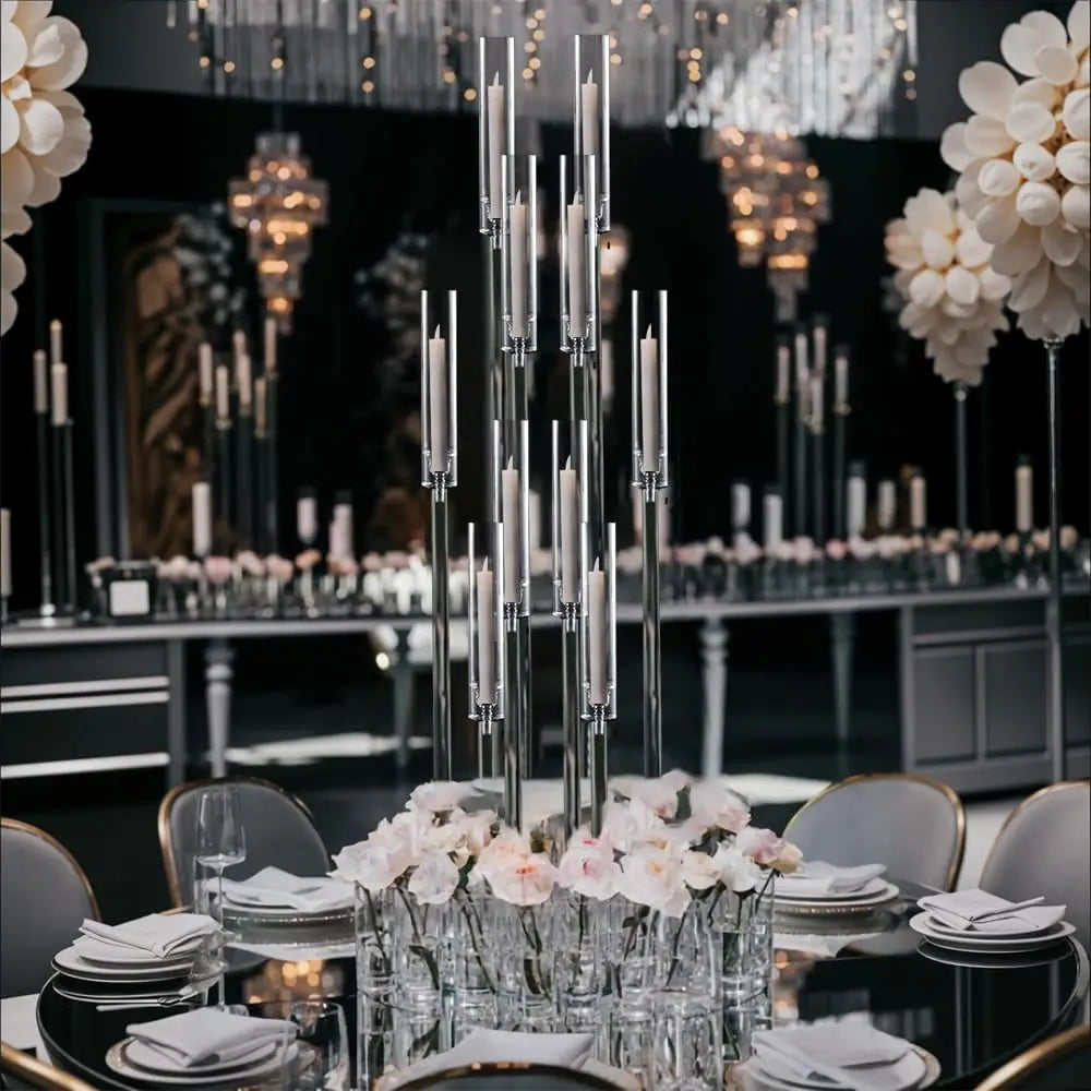 6PCS Clear Acrylic 10-Arm Candelabra Table Candle Stand, Wedding Baby Shower Party/ Table Centerpieces /Decor Candle Holders