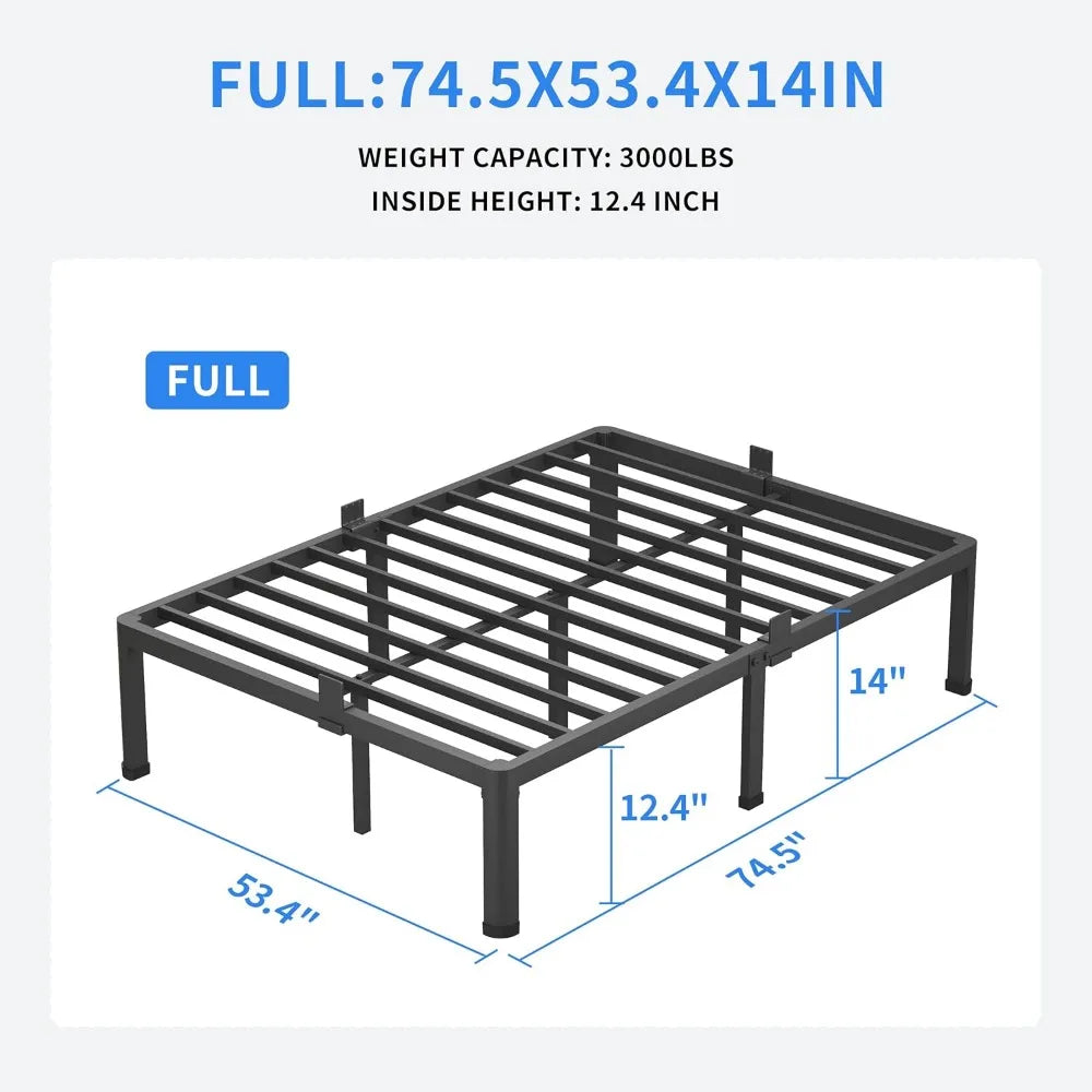 14 Inch Full Size Metal Platform Bed Frame with Round Corner Legs, Heavy Duty Steel Slats