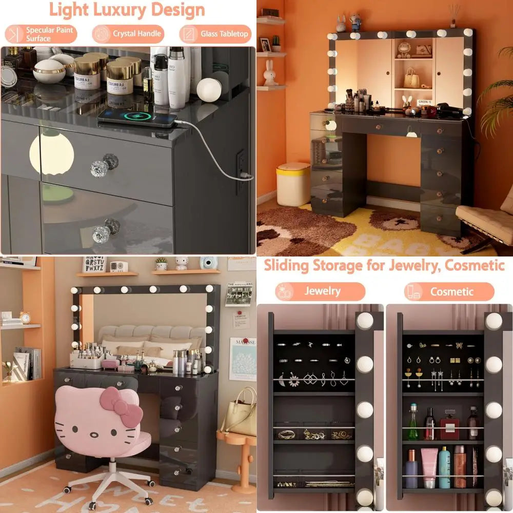 Lighted Makeup Vanity Desk with 14 LED Lights, 3 Modes, and Sliding 11-Drawer Storage