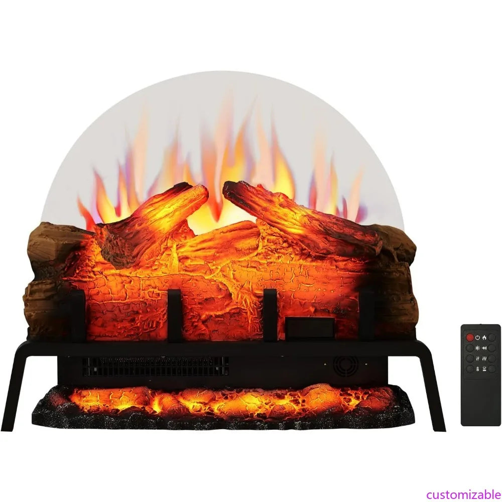 24-Inch Freestanding Electric Fireplace with Log Set, Adjustable 750W to 1500W Heat, 6 Flame Colors and 5 Brightness