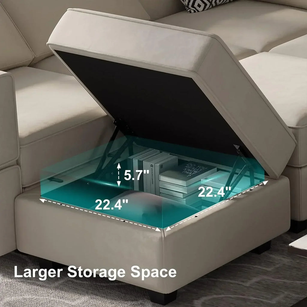 Reversible Velvet Modular Sectional Sleeper Sofa Bed with Ottomans, Storage and Chaise - Grey