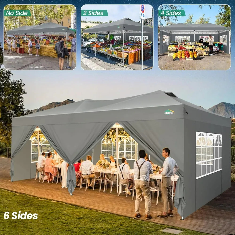 10x20 Instant Canopy with 6 Sidewalls, Waterproof Outdoor Wedding Party Tent/ Gazebo