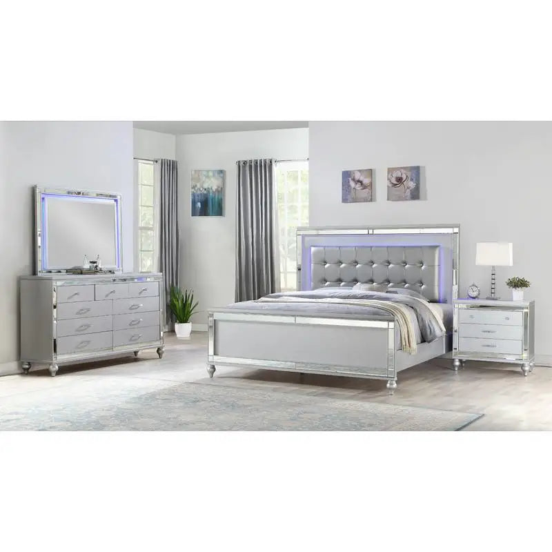 Silver 4-Piece LED Bedroom Set