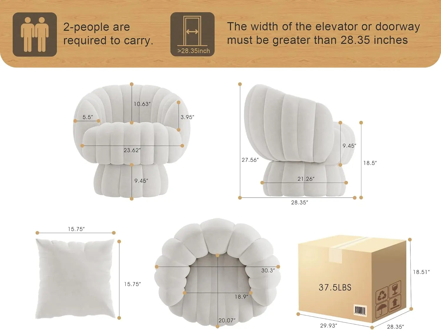 Mid Century Modern 360 Degree Barrel Swivel Accent Sofa Chair,Fluffy Velvet Fabric Lounge Wide Upholstered Pumpkin Reading Chair