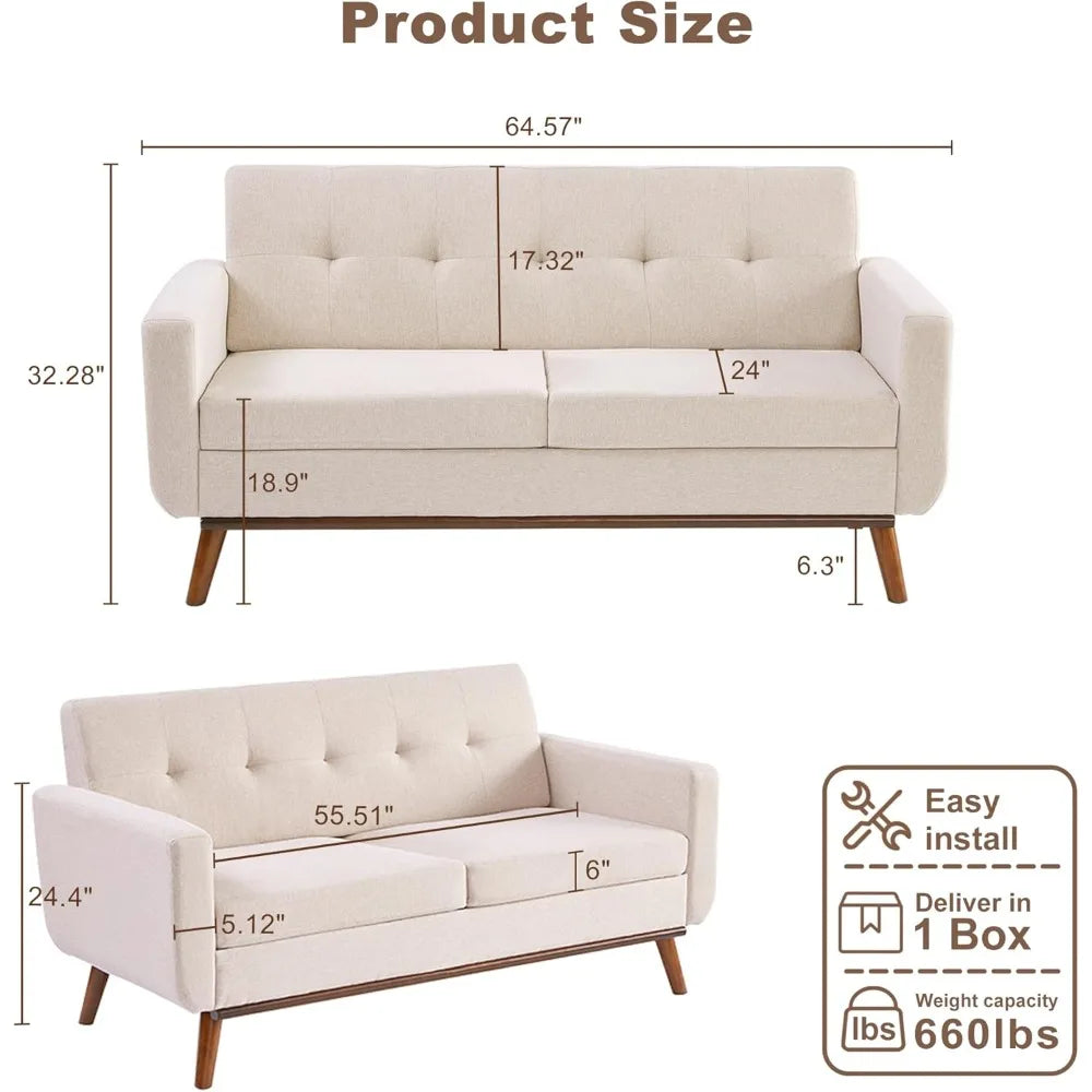 65" Loveseat Sofa Couch, Button Tufted Upholstered