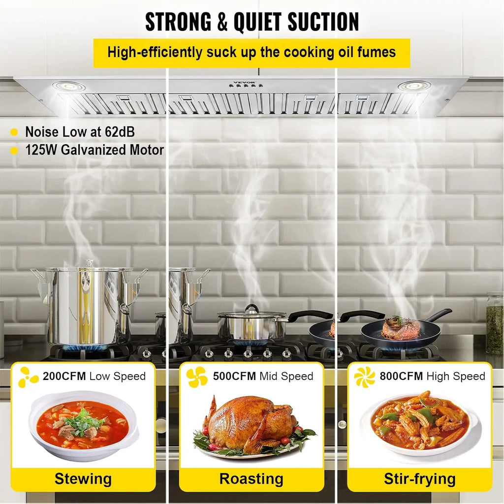 800CFM Insert Range Hood, 30" Stainless Steel Kitchen Vent with LED Lights, Baffle Filters, Ducted/Ductless Convertible