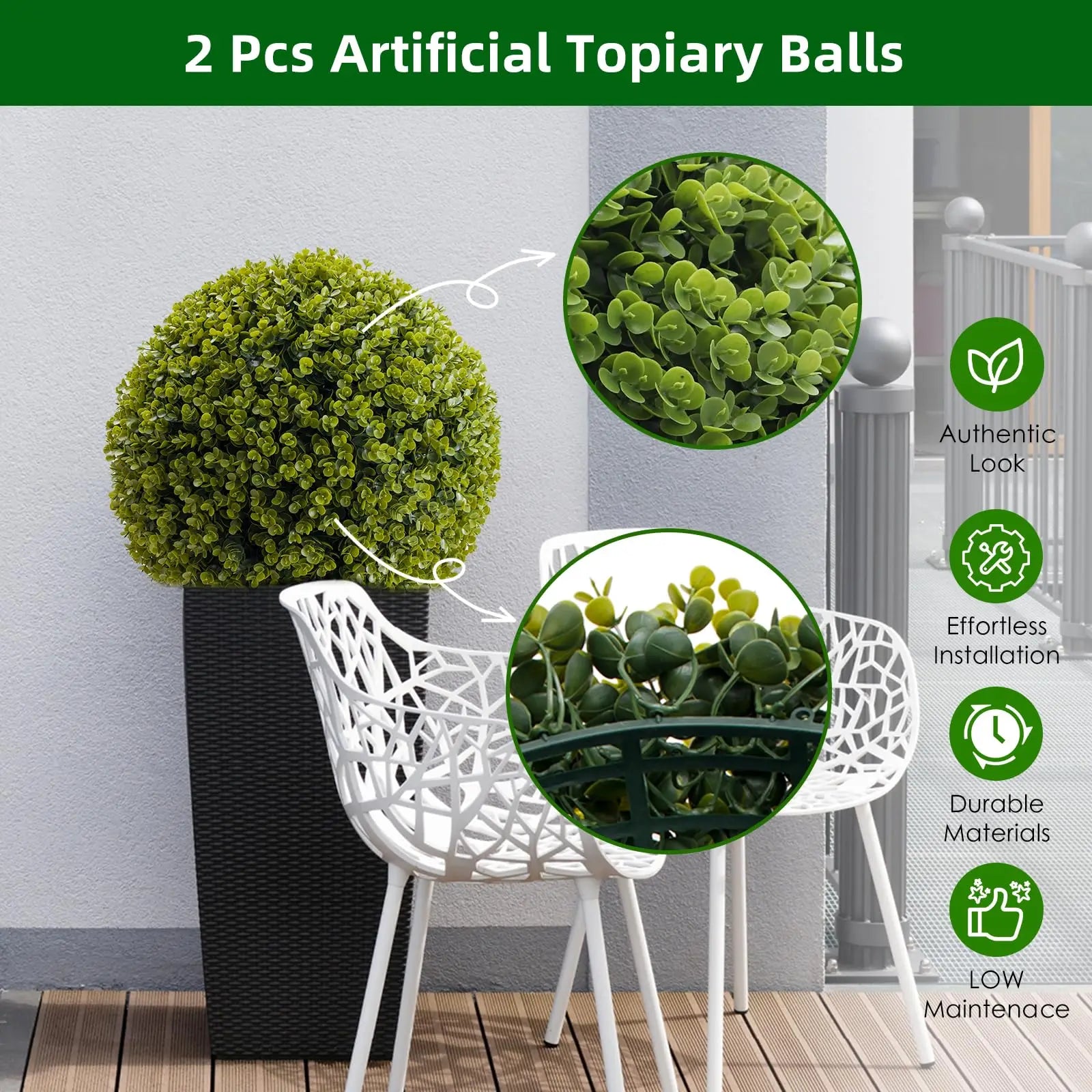 New Topiary Balls Artificial Outdoor Set of 2, Artificial Topiary Cedar Balls for Home /Wedding Decor /Green 44/48/54/55/59/63 CM