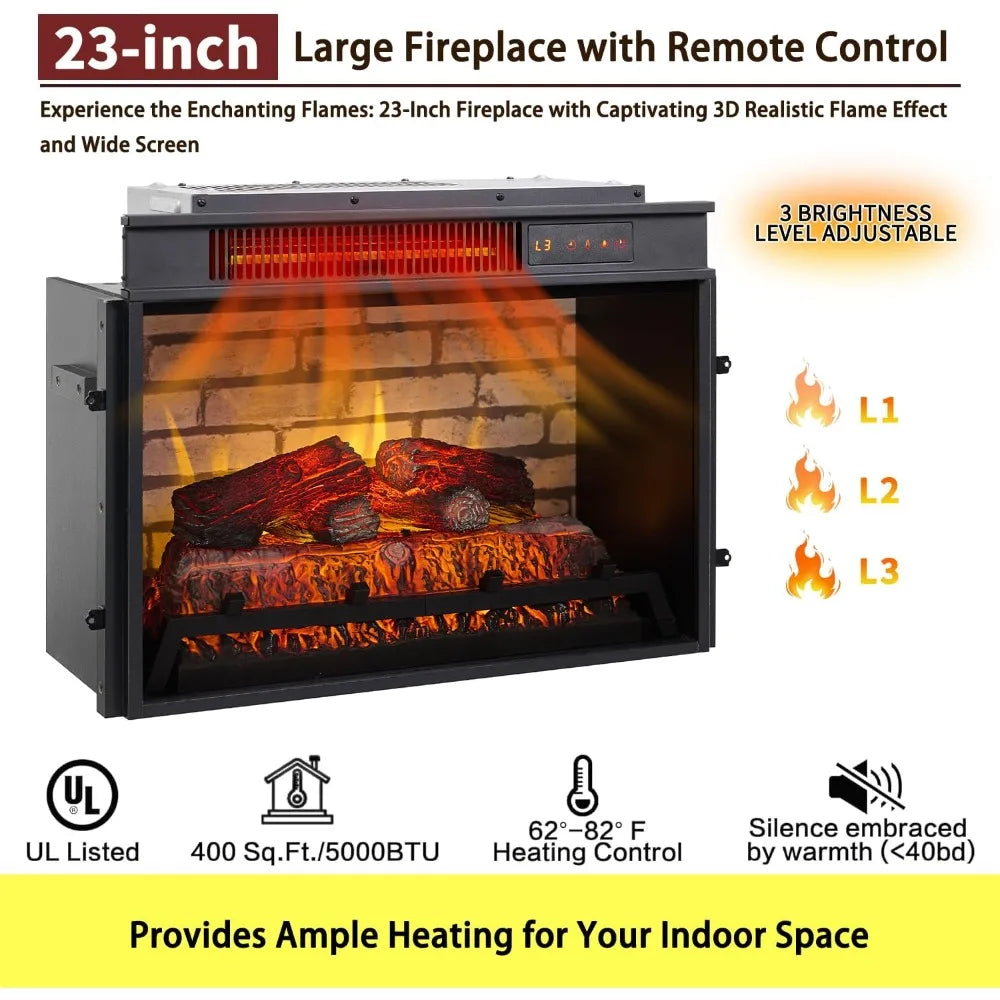 42" Electric Fireplace with Mantel, Farmhouse Fireplace TV Stand w/23'' Freestanding Electric Fireplace Heater, Remote Control,
