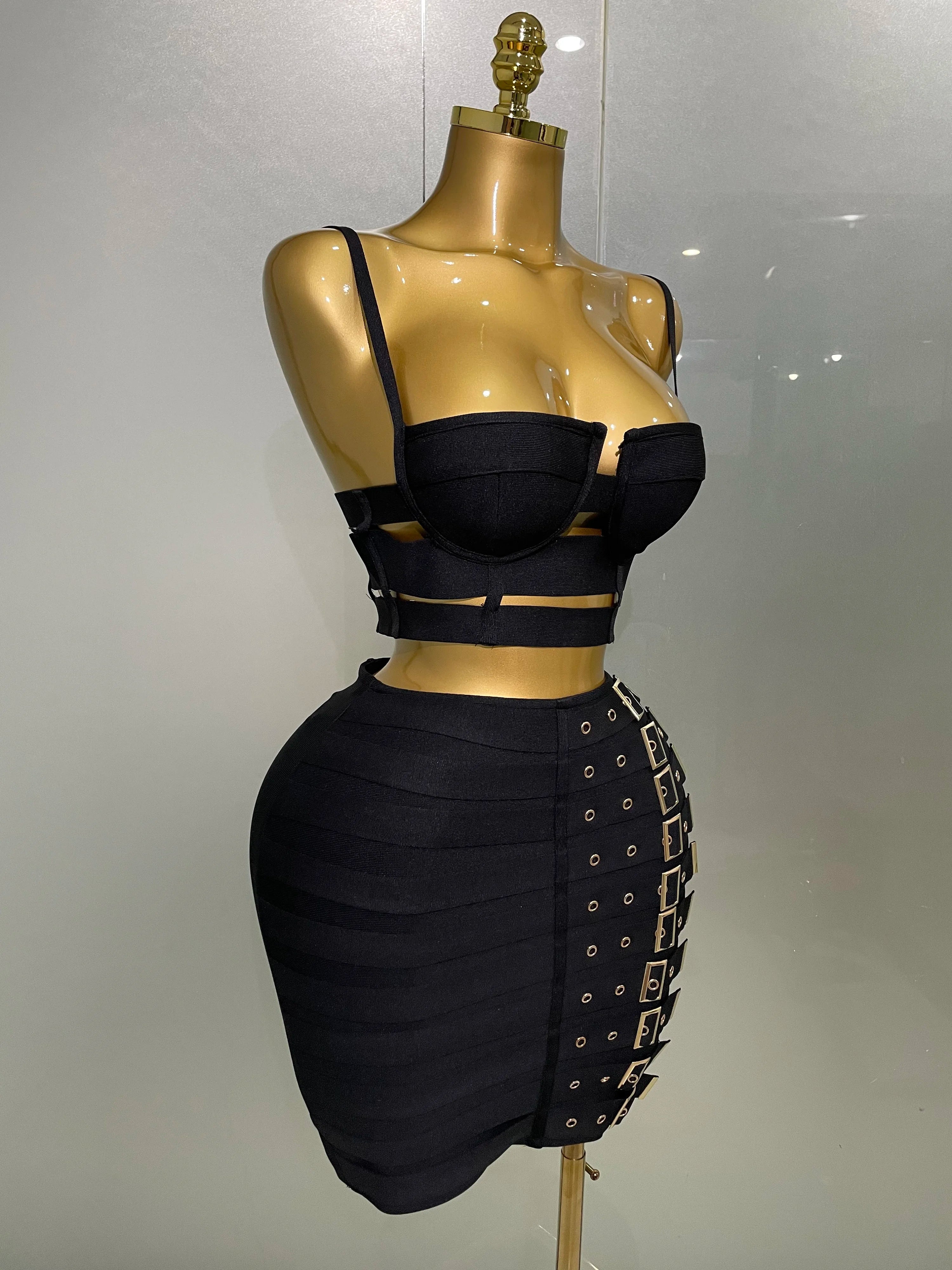 2025 New Arrival High Quality Women Sexy Bandage Tops Fashion Pencil Skirts Set/ Nightclub Party Celebrate Women's Set