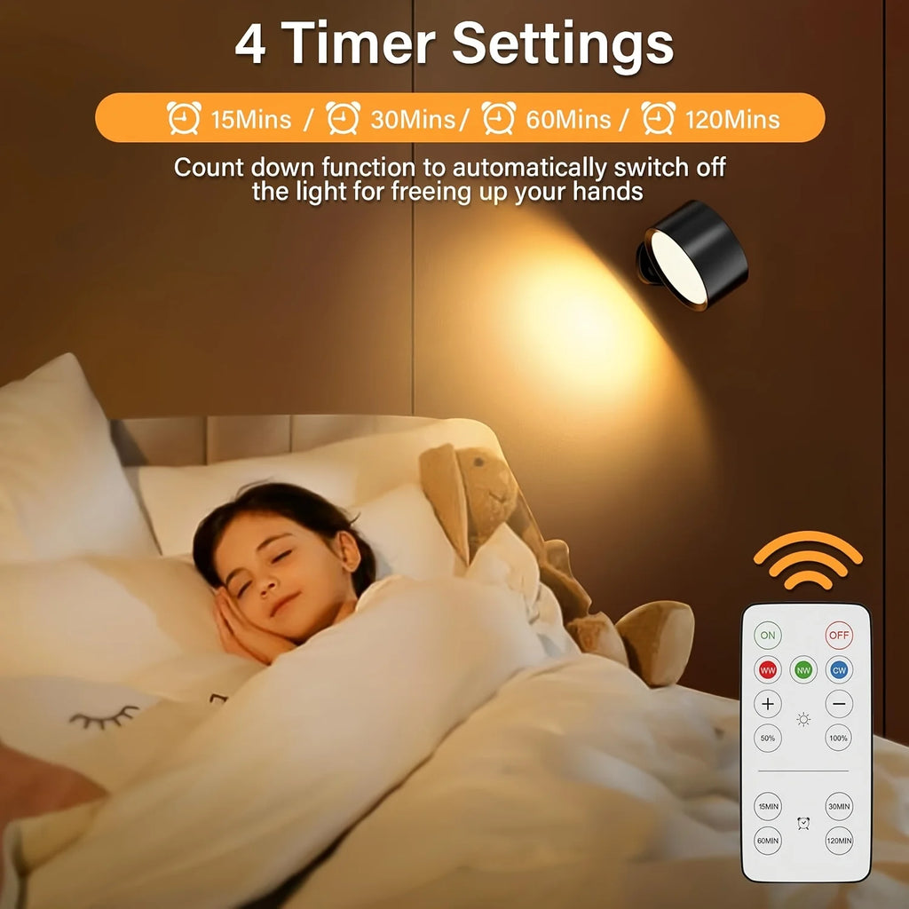 2PCS Magnetic LED Wall Sconce Light/ USB Rechargeable /Dimmable 3 Color Temperatures/ Warm/ Cool /Daylight Remote & Touch Dual Control 360° Rotation Wall Mount Lamp for Bedroom/ Study/ Reading/ Living Room/ Hallway/ Closet/