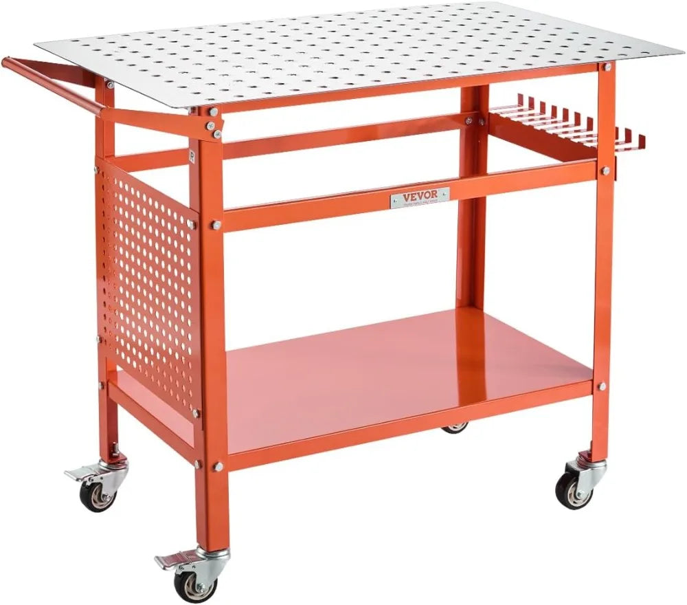 40x24" Welding Table with 800LBS Capacity, Movable Steel Workbench with Storage & Fixture Holes