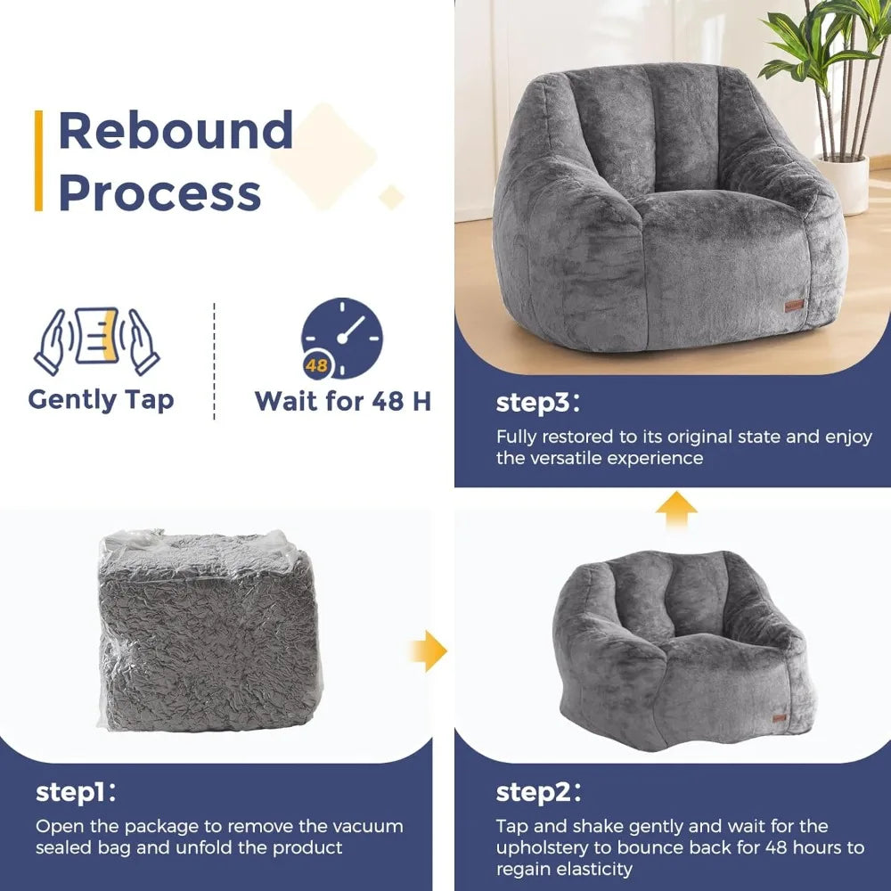 Comfy Bean Bag with Back Support, Faux Fur Chair for Adults and Kids