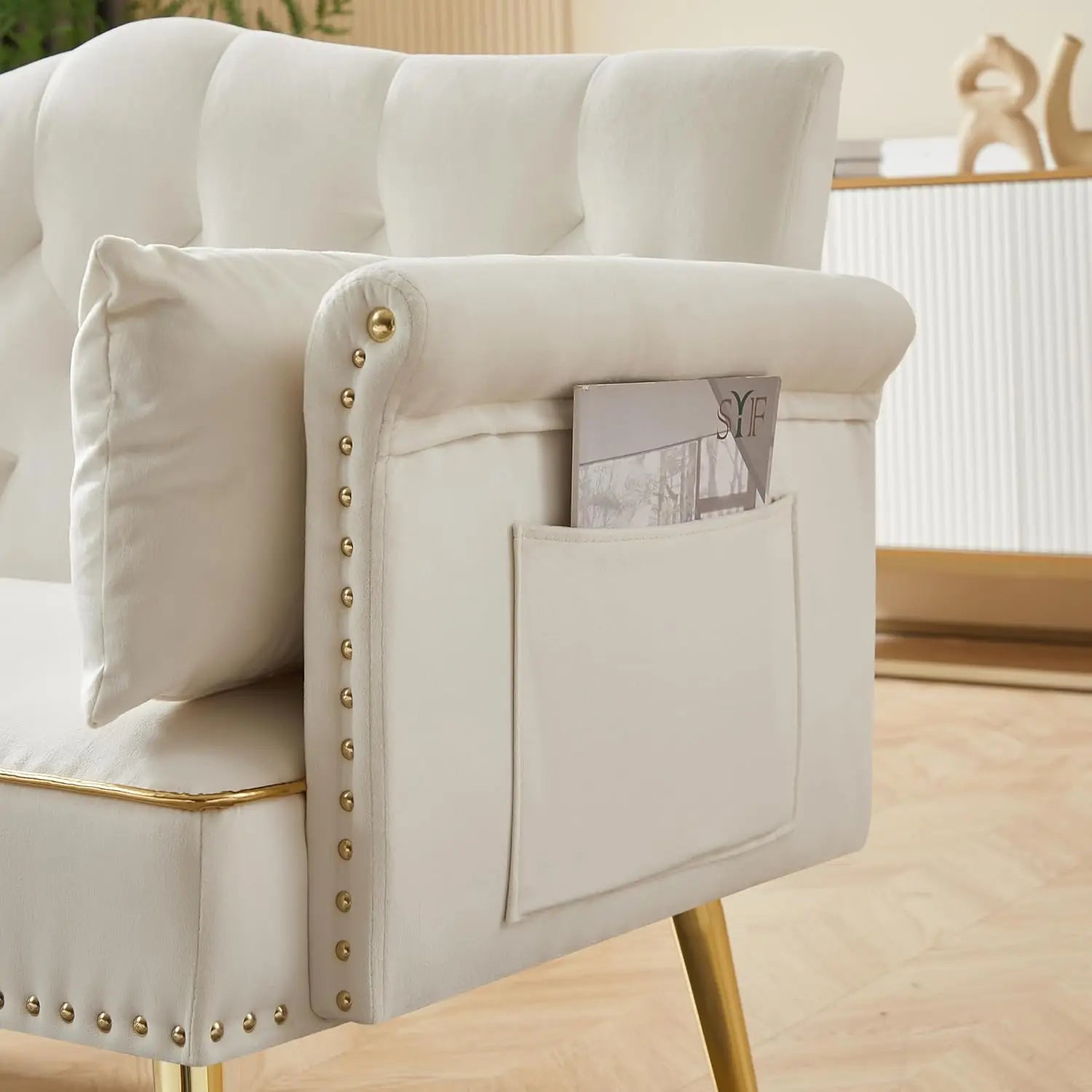 55-Inch Modern Velvet Loveseat Sofa with Gold Metal Legs & Side Pockets, Tufted Backrest, Perfect for Living Room, Bedroom