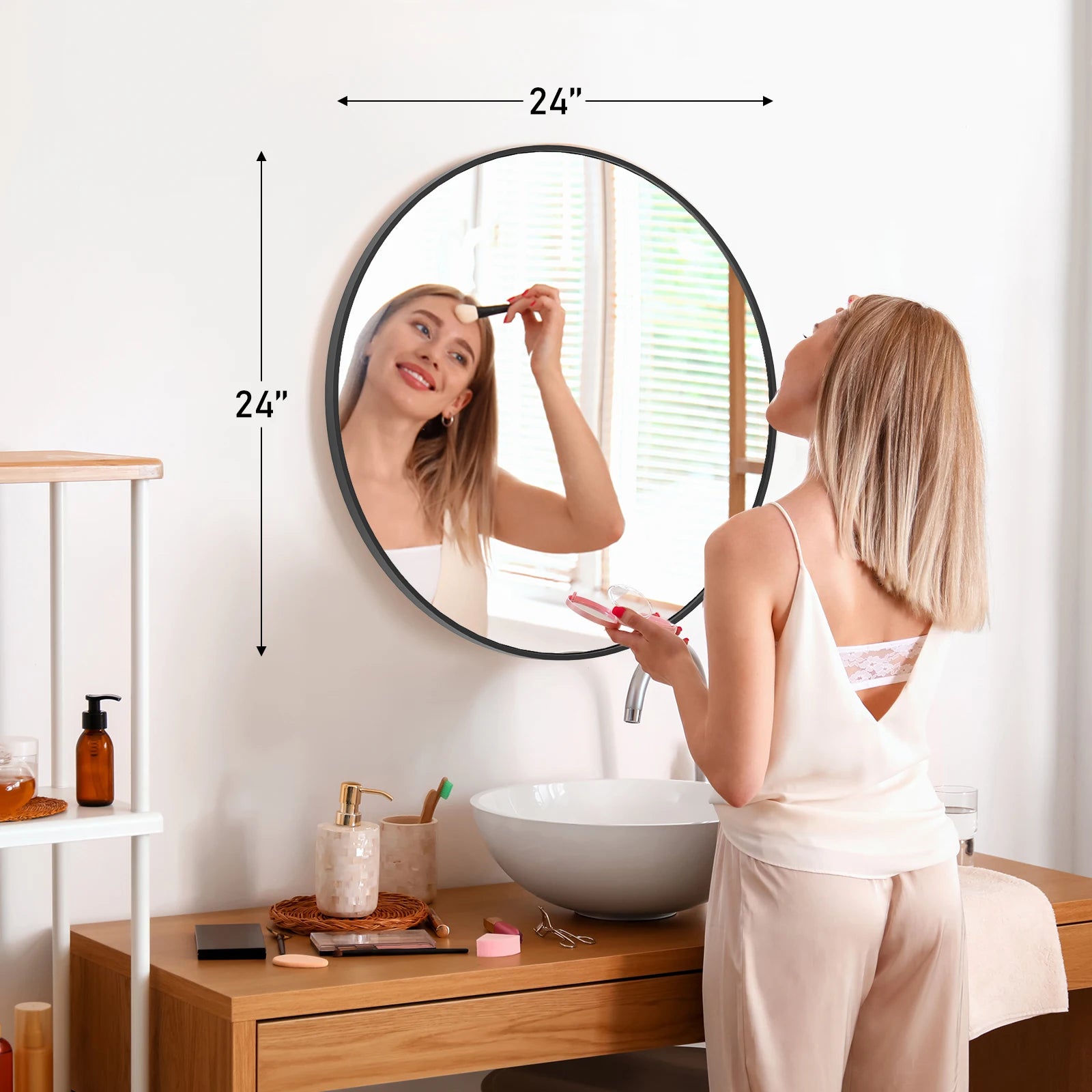 30 Inch Large Gold Round Vanity Framed Mirror for Wall/ Matte Metal Framed Modern Mirror/ Tempered Glass /Bedroom /Living Room