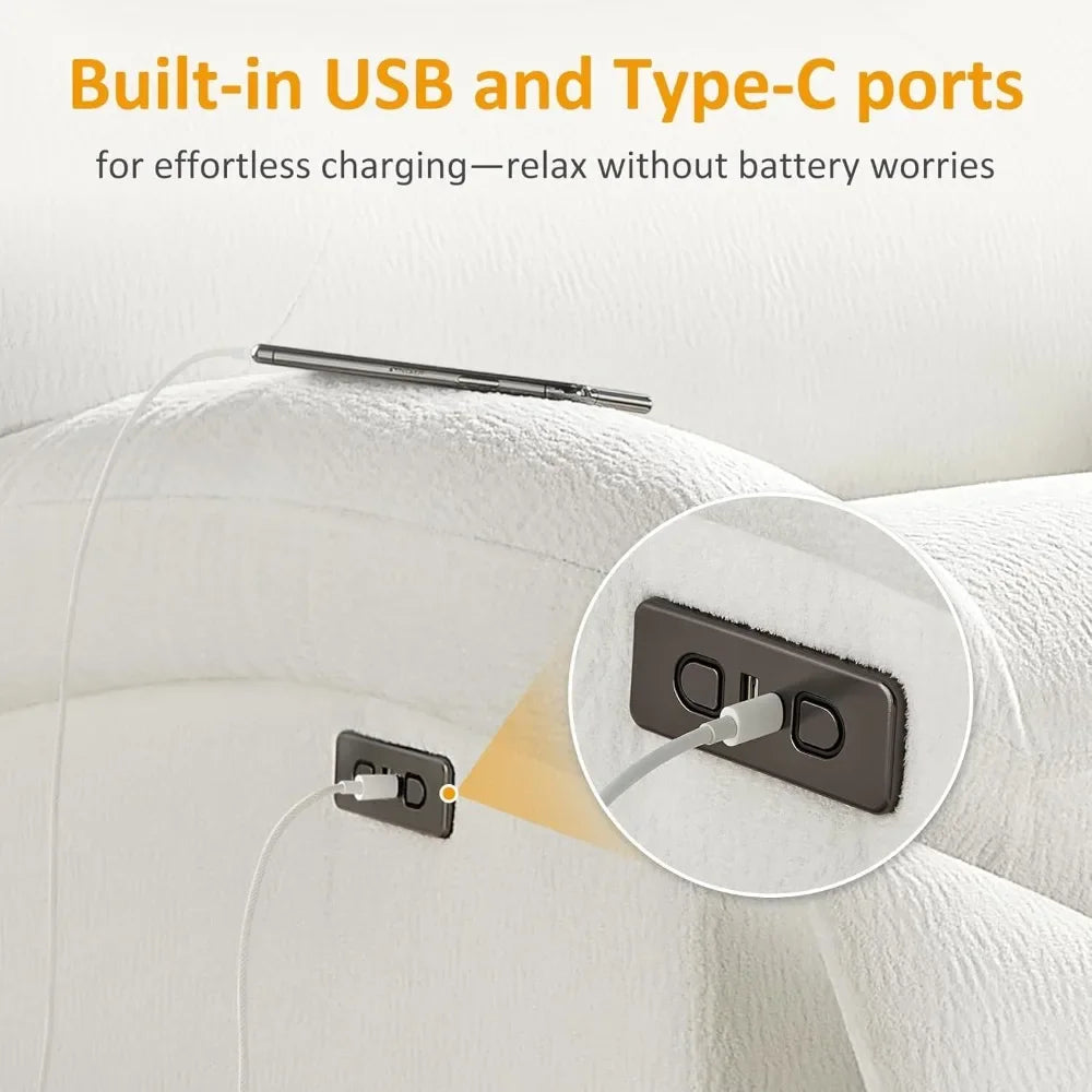 Power Recliner Chair with USB And Type-C Charging 270° Swivel Glider Rocker Electric Nursery Recliner for Living Room/ Bedroom