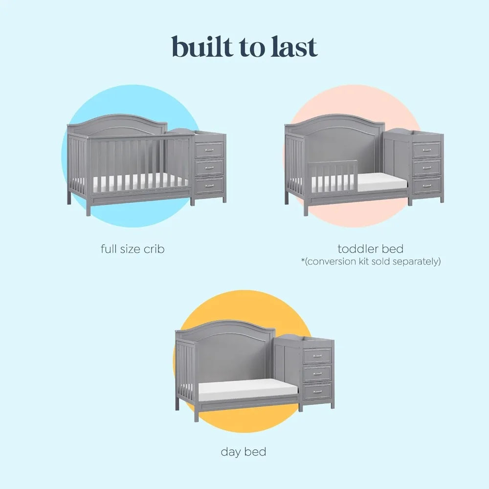 4-in-1 Convertible Baby Crib w/Changing Table - Wooden Toddler Bed, Daybed & Twin Bed Conversion - GREENGUARD Gold Cert