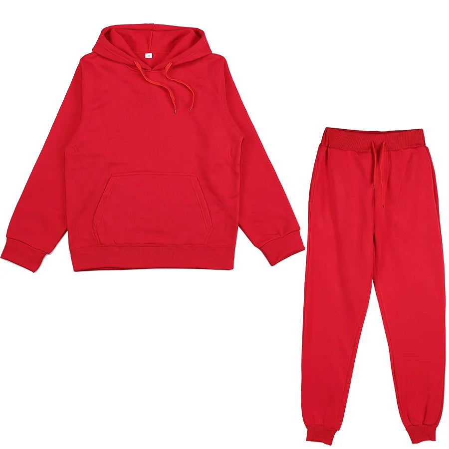 Two Piece Set Casual Fleece Tracksuit Women Winter/ Women's Set/ Oversized Hooded Long Sleeve Hoodie/ Sport Pants