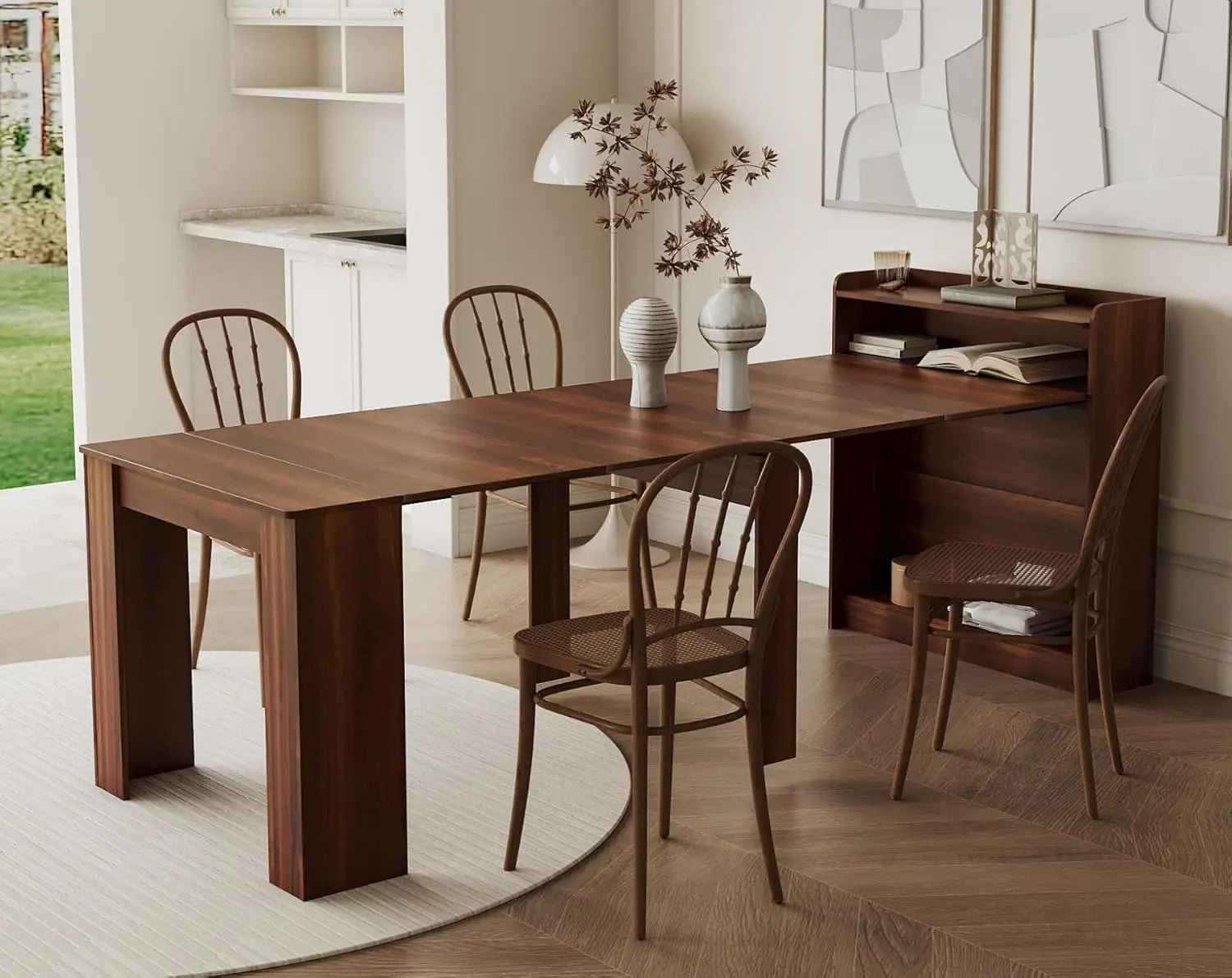 Expandable Dining Table for 1-10 People: 30 to 88.4" Long, Folding Storage, Modern Rustic Style, Rectangular Wood Design