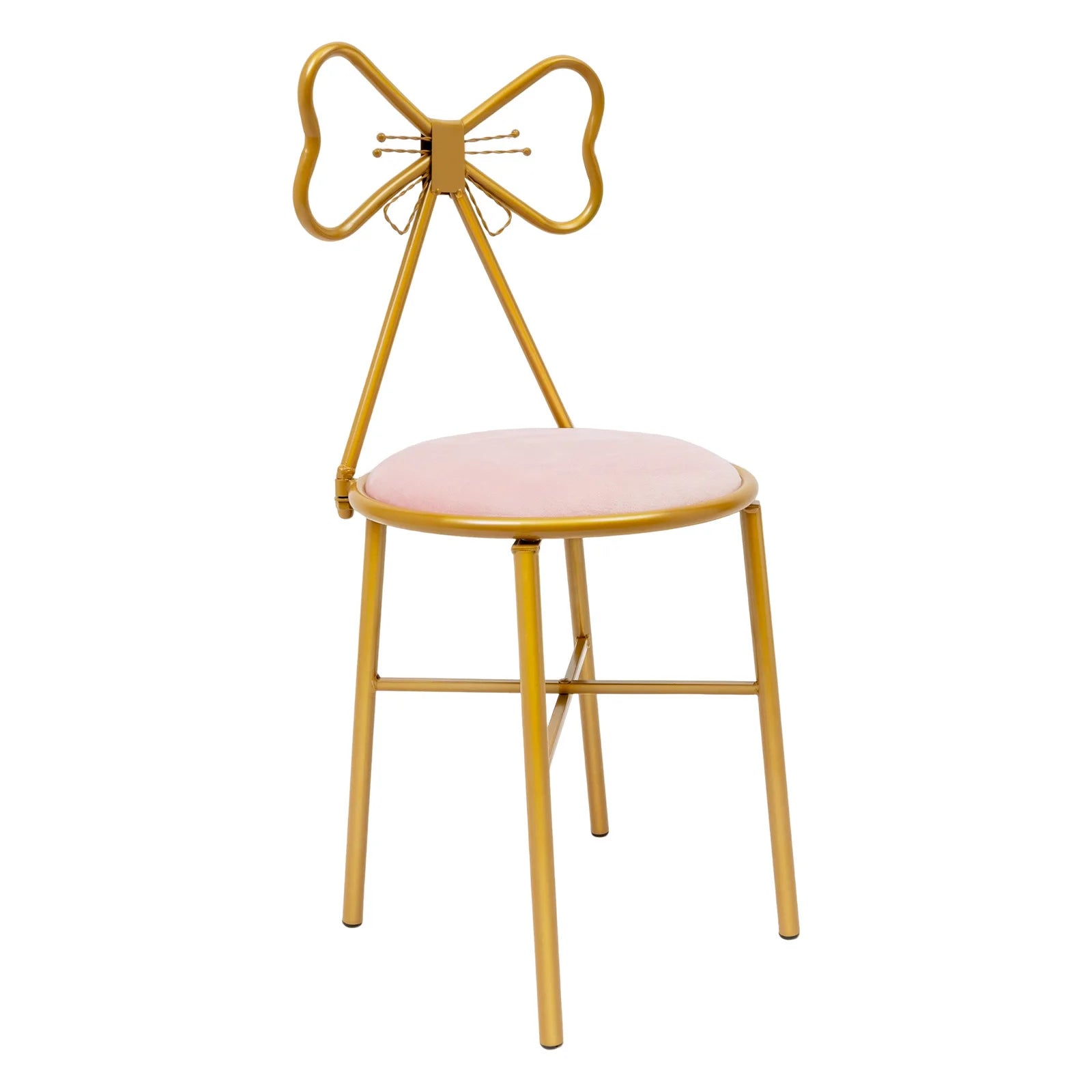 Elegant Pink Butterfly Backrest Chair with Soft Cushion, Iron Frame Dining Chair for Living Room Bedroom and Cafe Decor