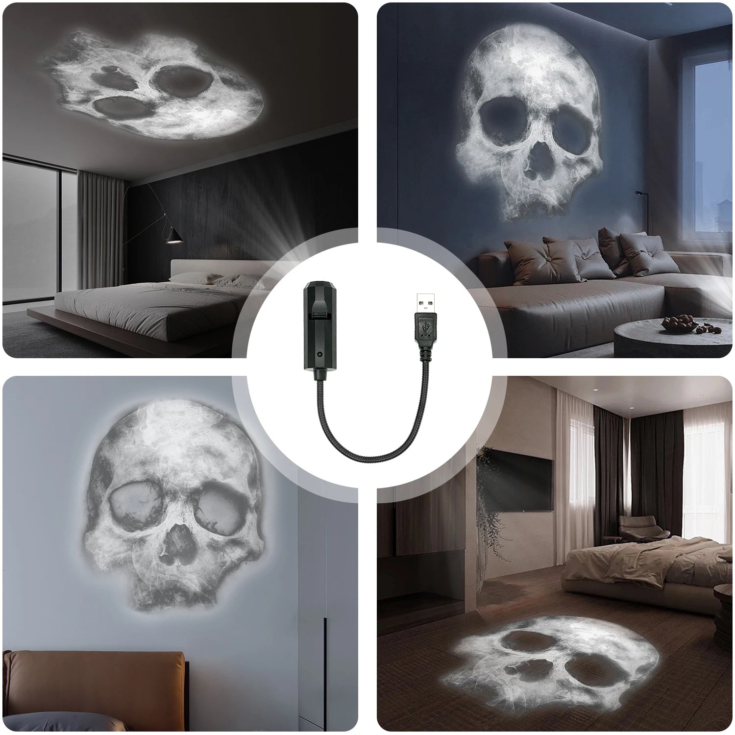 Skull Projection Lamp, 1+3 Switchable Pattern Design, LED Night Light, Suitable for Room/ Wall Ceiling Decoration, Halloween Gift