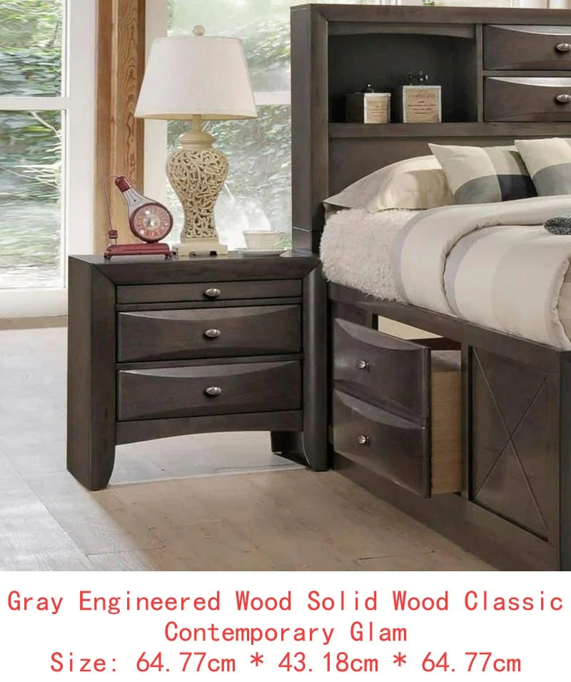 Contemporary King Size Bed with Footboard Drawers & Headboard Bookcase in Cherry Finish