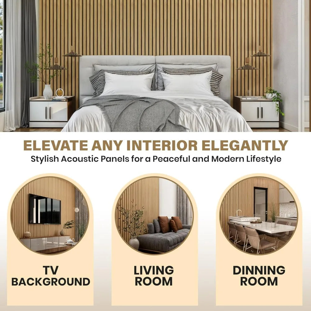 4-Piece Oak Wood Acoustic Wall and Ceiling Panels, 3D Fluted Design for Sound Absorption, 94.5 x 7.9 Inches