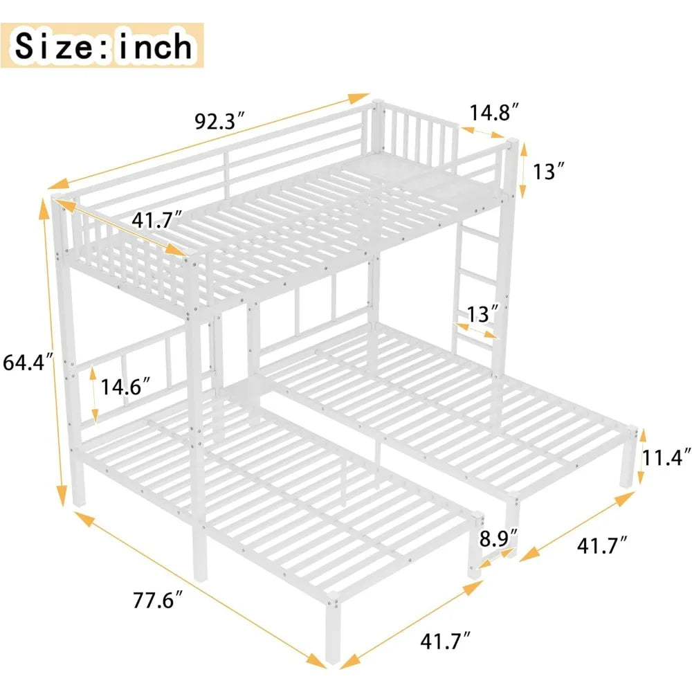 Sturdy Triple Bunk Bed for Three Children with Twin Mattresses, Safety Rails, and Access Ladder