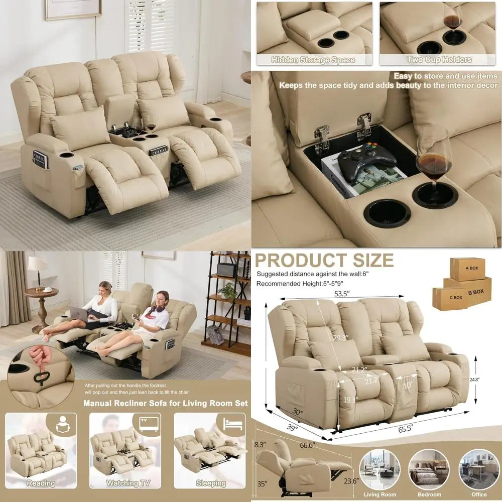 Loveseat recliner with Double Reclining Feature and Console/ Wall-Hugging  for RVs