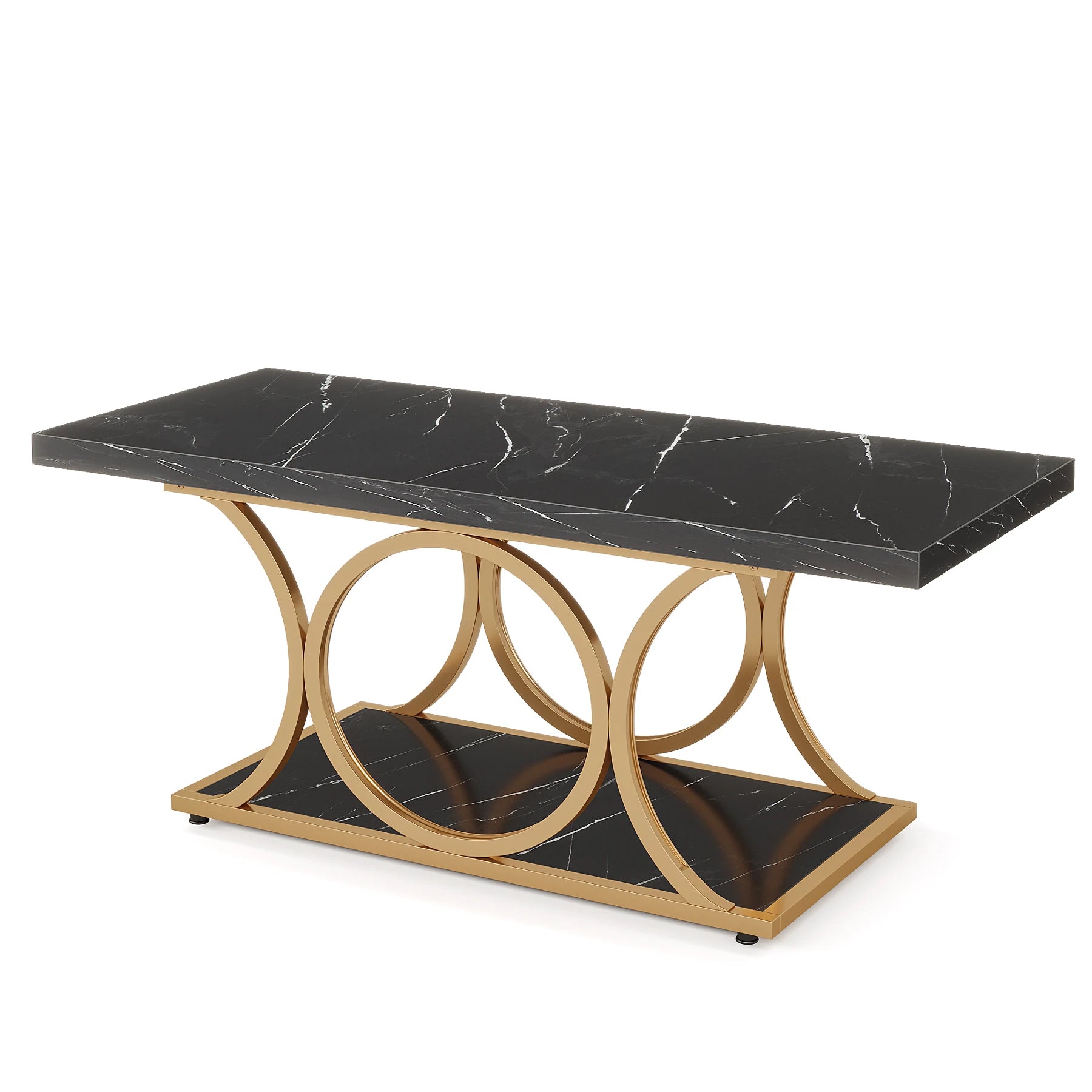 Rectangle Coffee Table, 2-Tier Faux Marble Wood
